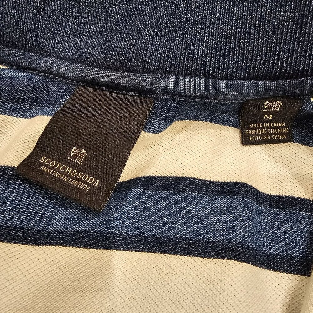 Striped Polo Shirt For Men Navy & Cream Short Sleeve Casual Wear Collared Neck W - Picture 8 of 10